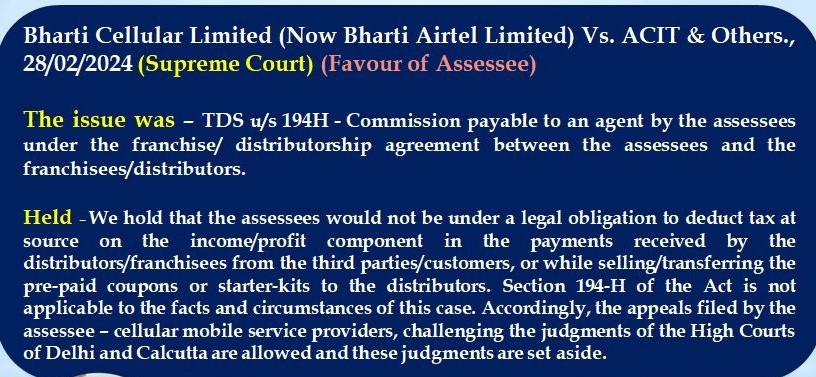 Commission payable to franchise/ distributionship is not require to deduct TDS u/s 194H -SC