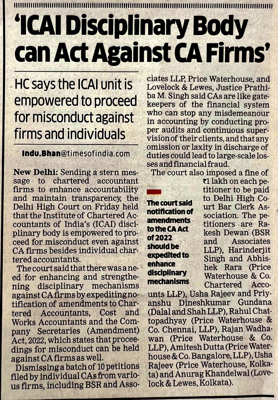ICAI Disciplinary Committee can take action against the CA & CA Firm